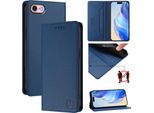 Custodia In Pelle Per Iphone 6/7/8/8/SE 2020/Iphone Se 2022, Custodia Flip Con Slot Per Carte, Portafoglio E Supporto Blu