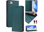 Custodia In Pelle Per Iphone 6/7/8/8/SE 2020/Iphone Se 2022, Custodia Flip Con Slot Per Carte, Portafoglio E Supporto Verde Scuro