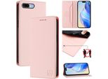 Custodia In Pelle Per Iphone 6S Plus / 7 Plus / 8 Plus, Flip Case Con Slot Per Carte, Portafoglio E Supporto Rosa