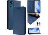 Custodia In Pelle Per Motorola Moto G22, Flip Case Con Slot Per Carte, Portafoglio E Supporto Blu
