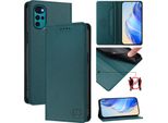 Custodia In Pelle Per Motorola Moto G22, Flip Case Con Slot Per Carte, Portafoglio E Supporto Verde Scuro