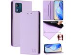 Custodia In Pelle Per Motorola Moto E13, Flip Case Con Slot Per Carte, Portafoglio E Supporto Viola