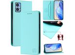 Custodia In Pelle Per Motorola Moto E22/Moto E22I, Flip Case Con Slot Per Carte, Portafoglio E Supporto Turchese