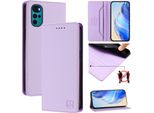 Custodia In Pelle Per Motorola Moto G22, Flip Case Con Slot Per Carte, Portafoglio E Supporto Viola