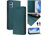 Custodia In Pelle Per Motorola Moto E22/Moto E22I, Flip Case Con Slot Per Carte, Portafoglio E Supporto Verde Scuro