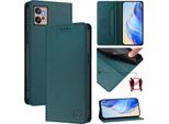 Custodia In Pelle Per Motorola Moto G32, Flip Case Con Slot Per Carte, Portafoglio E Supporto Verde Scuro