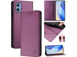 Custodia In Pelle Per Motorola Moto E22/Moto E22I, Flip Case Con Slot Per Carte, Portafoglio E Supporto Viola