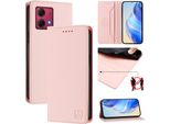 Custodia In Pelle Per Motorola Moto G84, Flip Case Con Slot Per Carte, Portafoglio E Supporto Rosa