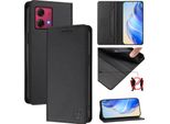 Custodia In Pelle Per Motorola Moto G84, Flip Case Con Slot Per Carte, Portafoglio E Supporto Nero