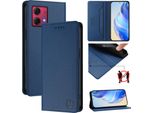 Custodia In Pelle Per Motorola Moto G84, Flip Case Con Slot Per Carte, Portafoglio E Supporto Blu