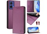 Custodia In Pelle Per Motorola Moto G85, Flip Case Con Slot Per Carte, Portafoglio E Supporto Viola