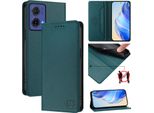 Custodia In Pelle Per Motorola Moto G85, Flip Case Con Slot Per Carte, Portafoglio E Supporto Verde Scuro