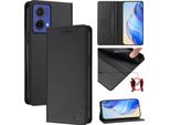 Custodia In Pelle Per Motorola Moto G85, Flip Case Con Slot Per Carte, Portafoglio E Supporto Nero