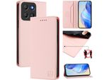 Custodia In Pelle Per Motorola Moto G15, Flip Case Con Slot Per Carte, Portafoglio E Supporto Rosa