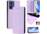 Custodia In Pelle Per Motorola Moto G85, Flip Case Con Slot Per Carte, Portafoglio E Supporto Viola