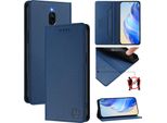 Custodia In Pelle Per Xiaomi Redmi 8/Redmi 8A, Flip Case Con Slot Per Carte, Portafoglio E Supporto Blu