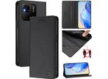Custodia In Pelle Per Xiaomi Redmi 10A/Redmi 9C, Flip Case Con Slot Per Carte, Portafoglio E Supporto Nero