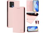 Custodia In Pelle Per Motorola Moto G72, Flip Case Con Slot Per Carte, Portafoglio E Supporto Rosa