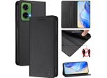 Custodia In Pelle Per Motorola Moto G35, Flip Case Con Slot Per Carte, Portafoglio E Supporto Nero