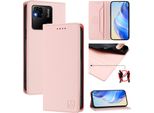 Custodia In Pelle Per Xiaomi Redmi 10A/Redmi 9C, Flip Case Con Slot Per Carte, Portafoglio E Supporto Rosa