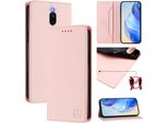 Custodia In Pelle Per Xiaomi Redmi 8/Redmi 8A, Flip Case Con Slot Per Carte, Portafoglio E Supporto Rosa