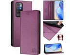Custodia In Pelle Per Xiaomi Redmi 10, Flip Case Con Slot Per Carte, Portafoglio E Supporto Viola