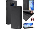 Custodia In Pelle Per Xiaomi Redmi Note 9T, Flip Case Con Slot Per Carte, Portafoglio E Supporto Nero