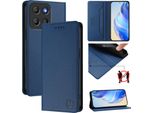 Custodia In Pelle Per Motorola Moto G15, Flip Case Con Slot Per Carte, Portafoglio E Supporto Blu
