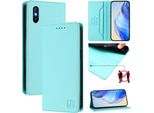 Custodia In Pelle Per Xiaomi Redmi 9A, Flip Case Con Slot Per Carte, Portafoglio E Supporto Turchese