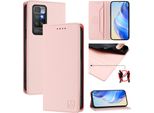 Custodia In Pelle Per Xiaomi Redmi 10, Flip Case Con Slot Per Carte, Portafoglio E Supporto Rosa