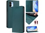 Custodia In Pelle Per Xiaomi Redmi A1/Redmi A2, Flip Case Con Slot Per Carte, Portafoglio E Supporto Verde Scuro
