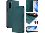Custodia In Pelle Per Xiaomi Redmi Note 8, Flip Case Con Slot Per Carte, Portafoglio E Supporto Verde Scuro