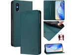 Custodia In Pelle Per Xiaomi Redmi 9A, Flip Case Con Slot Per Carte, Portafoglio E Supporto Verde Scuro