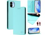 Custodia In Pelle Per Xiaomi Redmi A1/Redmi A2, Flip Case Con Slot Per Carte, Portafoglio E Supporto Turchese