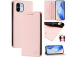 Custodia In Pelle Per Xiaomi Redmi A1/Redmi A2, Flip Case Con Slot Per Carte, Portafoglio E Supporto Rosa