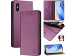 Custodia In Pelle Per Xiaomi Redmi 9A, Flip Case Con Slot Per Carte, Portafoglio E Supporto Viola