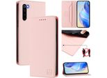 Custodia In Pelle Per Xiaomi Redmi Note 8, Flip Case Con Slot Per Carte, Portafoglio E Supporto Rosa