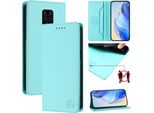 Custodia In Pelle Per Xiaomi Redmi Note 9S/9 Pro/9 Pro Max, Flip Case Con Slot Per Carte, Portafoglio E Supporto Turchese