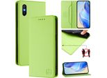 Custodia In Pelle Per Xiaomi Redmi 9A, Custodia Flip Con Slot Per Carte, Portafoglio E Supporto Verde