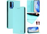 Custodia In Pelle Per Xiaomi Poco M3/Redmi 9T, Flip Case Con Slot Per Carte, Portafoglio E Supporto Turchese