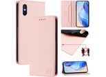 Custodia In Pelle Per Xiaomi Redmi 9A, Flip Case Con Slot Per Carte, Portafoglio E Supporto Rosa