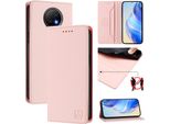 Custodia In Pelle Per Xiaomi Redmi Note 9T, Flip Case Con Slot Per Carte, Portafoglio E Supporto Rosa