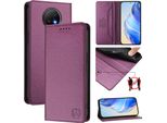 Custodia In Pelle Per Xiaomi Redmi Note 9T, Flip Case Con Slot Per Carte, Portafoglio E Supporto Viola