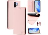 Custodia In Pelle Per Xiaomi Redmi Note 8 Pro, Flip Case Con Slot Per Carte, Portafoglio E Supporto Rosa