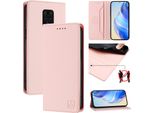 Custodia In Pelle Per Xiaomi Redmi Note 9S/9 Pro/9 Pro Max, Flip Case Con Slot Per Carte, Portafoglio E Supporto Rosa