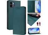 Custodia In Pelle Per Xiaomi Poco C50/C51/Redmi A1+/Redmi A2+, Flip Case Con Slot Per Carte, Portafoglio E Supporto Verde Scuro