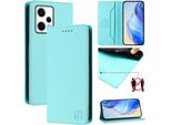 Custodia In Pelle Per Xiaomi Redmi Note 12 Pro+, Flip Case Con Slot Per Carte, Portafoglio E Supporto Turchese
