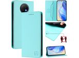 Custodia In Pelle Per Xiaomi Redmi Note 9T, Flip Case Con Slot Per Carte, Portafoglio E Supporto Turchese