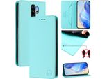 Custodia In Pelle Per Xiaomi Redmi Note 8 Pro, Flip Case Con Slot Per Carte, Portafoglio E Supporto Turchese
