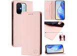 Custodia In Pelle Per Xiaomi Redmi 12C, Flip Case Con Slot Per Carte, Portafoglio E Supporto Rosa